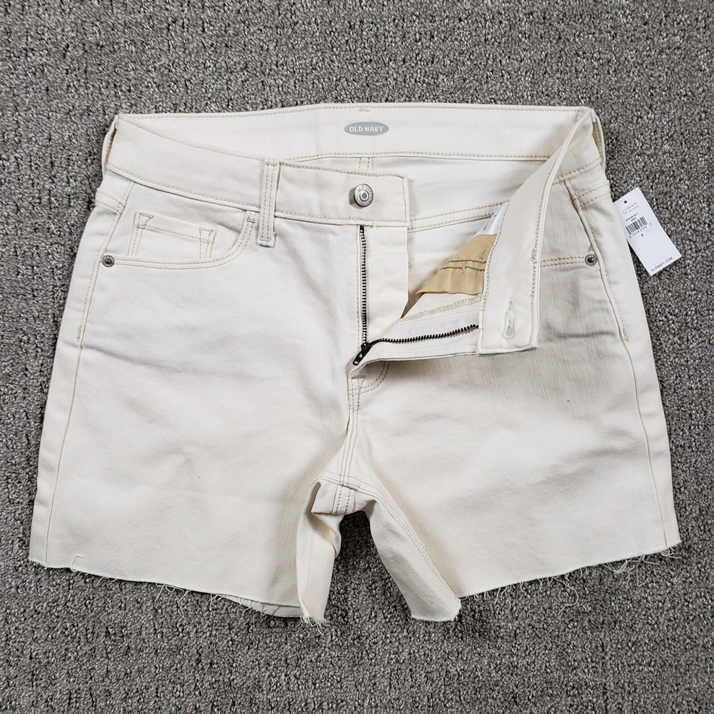 Old Navy Shorts Womens 2/28 Creme Denim Cut Offs Slim Midi Beige 90s Festival